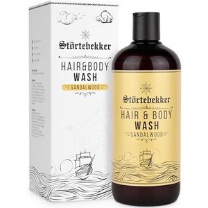 Störtebekker Premium Hair & Body Wash Sandelhout - 2-in-1 shampoo en douchegel mannen - vochtshampoo met aloë vera - douchegel en shampoo heren - 500 ml - van natuurlijke ingrediënten