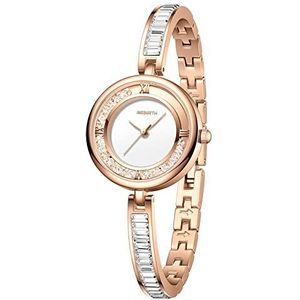 JewelryWe Dameshorloge: zilver/vergulde banlge armband horloge eenvoudig rond analoog strass jurk horloge stijlvol zakelijk casual horloge, Beweegbare Diamanten - Rosegold