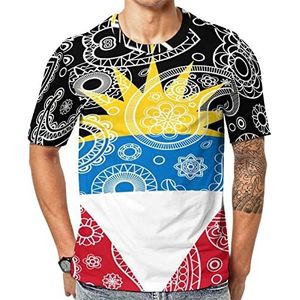 Antigua en Barbuda Paisley vlag heren korte mouw grafisch T-shirt ronde hals print casual t-shirt tops XL