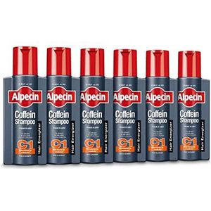 Alpecin Caffijne shampoo C1, 6 x 250 ml, effectieve anti-haaruitvalshampoo met cafeïne, versterkende shampoo voor heren, voor dun en dun haar, dagelijkse verzorging van de hoofdhuid, voor krachtig