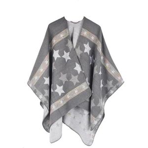 UBOHUZ Damesponcho, retro, sjaal, cape, kasjmier, trui, open voorkant, deken, wintermantel voor lente, herfst, winter, Grijs, One size