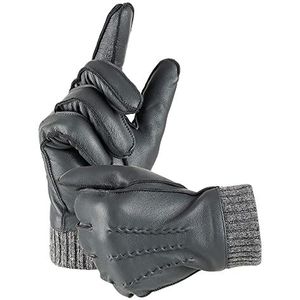 EGSSHOP Winter warme echte lederen handschoenen, met kasjmier gevoerde motorhandschoenen voor heren, grijs, XL