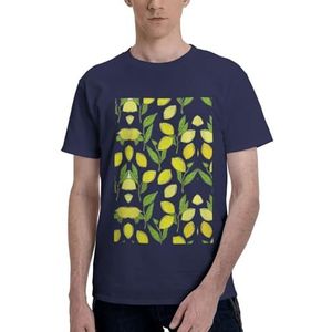 CKGODGF Geel T-shirt met frisse citroenprint voor heren, casual en comfortabel korte mouw, geschikt voor fitness en dagelijks gebruik, Donkerblauw, S