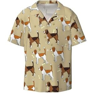 YJxoZH Cartoon Beagle Honden Print Heren Jurk Shirts Casual Button Down Korte Mouw Zomer Strand Shirt Vakantie Shirts, Zwart, XXL