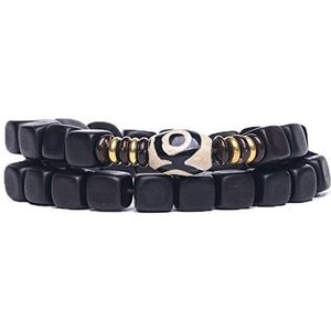 De rozenkrans, de armband van het paard 9Mm Armband Mala Gebedskralen Natuurlijk Sandelhout Vierkante Vorm Tibetaans Boeddhistische Meditatie Dubbele Cirkel Stijl Sieraden (Kleur: Zwart)