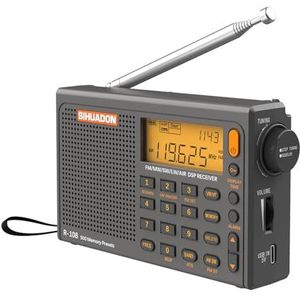 SIHUADON R108 Draagbare radio Kleine radio Zakradio Luchtband Radio FM AM SW Radio's Lichtnet en batterij