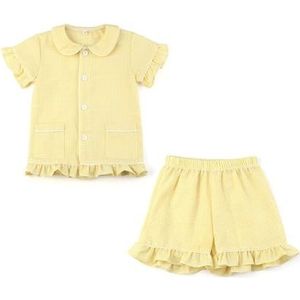 Cartoon pyjamaset for heren en dames, katoenen pyjama met korte mouwen, zomerpyjama, pyjama pyjamabroek (Color : Yellow girl, Size : 4T)