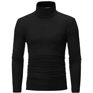 Zachte katoenen slim-fit heren pullover met lange mouwen, lichte coltrui met lange mouwen (Zwart, XL)