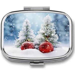 Pillendoosje Draagbare Pillendoos voor Pocket Kerstboom Ballen Sneeuw Reizen Kleine Pil Organizer 2 Compartiment Metalen Pil Container Houder voor Medicijnen Vitaminen Visolie Supplementen