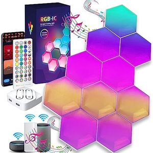 Hexagon LED-Lichts, RGB-IC Zeshoekige Led Wandlamp Smart Wandpaneel, Modulaire Verlichting, Intelligente Gaming-Decoratielamp DHZ Voor Gaming-Feestdecoratie. 6 panelen