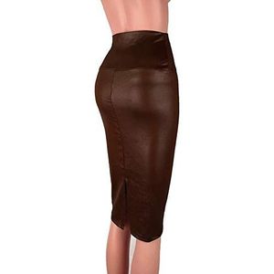 AYXAMO Pvc-rok, leren rok terug split vrouwen sexy rok zwarte rok hoge taille PU lederen rok vintage lange kokerrokken, Split Koffie, S