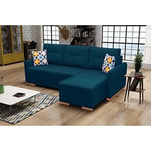 X-Group4th Hoekbank met slaapfunctie en bedlade, robuuste bank met schuimbekleding, houten poten en veel opbergruimte voor moderne interieurs, rechts-indeling, 228 x 151 x 93 cm, turquoise