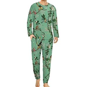 Monkey World Groene comfortabele herenpyjama-set met ronde hals en lange mouwen, loungewear met zakken, M