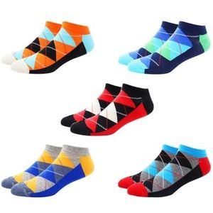 YIJIANUO 5 Pairs Nieuwigheid Mode Kleurrijke Casual Enkel Korte Sokken Harajuku Grid Ruimte Katoen Gelukkig Grappige Vrouwen Mannen Sokken Maat EU39-46, DW007-5 paren, EU39-46