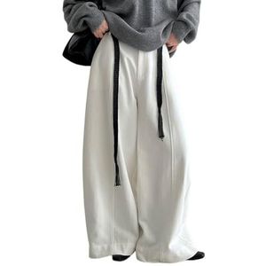 LoprNsdgt Dames Baggy Effen Kleur Hoge Taille Wijde Pijpen Herfst Lounge Reispantalon Met Riem,Wit,L