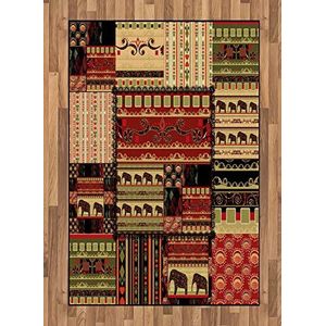 ABAKUHAUS Afrikaanse Tapijt, Patchwork stijl Aziatische, vlak Geweven Vloerkleed voor Woonkamer, Slaapkamer, Eetkamer, 120 x 180 cm, Rood Groen Zwart