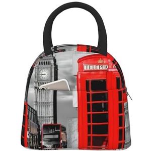 QGWDYYJQ Engeland UK Retro Londen Telefoon Gedrukt Draagbare Lunch Tas Lunch Organizer Grote Handheld Geïsoleerde Bento Bag