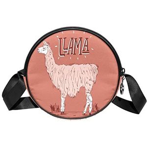 Ronde Crossbody Tas Messenger Purse voor Vrouwen Roze Lama Alpaca Gras Koraal Achtergrond, Meerkleurig, 6.7x6.7x2.3 in, Sling Rugzakken