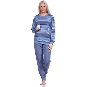 Normann Badstoffen pyjama voor dames met manchetten in elegant strependesign - ook in grote maten, blauw-melange, 56/58
