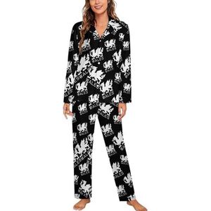 Wales Welsh Vlag Lange Mouw Pyjama Sets Voor Vrouwen Klassieke Nachtkleding Nachtkleding Zachte Pjs Lounge Sets