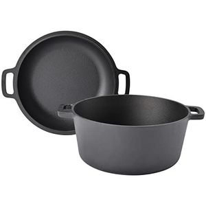 TAINO Gietijzeren pan met pannendeksel, 6 liter, Dutch-Oven, multifunctionele kookpan van gietijzer, fornuis, oven, kampvuur, grill