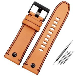 Echte lederen horlogeband compatibel met dieselhorloge riem DZ4476 / 4482 DZ7408 7406 4318 Riem 22 24 26 26 28 mm grote maat mannen polshorlogeband (Color : Rivet Brown black, Size : 22mm)