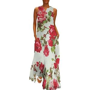Vintage Rose dames enkellengte jurk slim fit mouwloze maxi-jurk casual zonnejurk 5XL