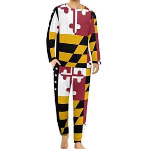 Amerikaanse Maryland vlag comfortabele heren pyjama set ronde hals lange mouwen loungewear met zakken M