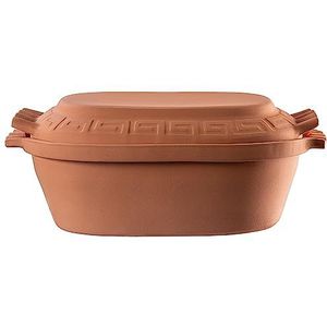 KADAX Ovale kleibraad, keramische pan met deksel en zijhandgrepen, stoompan van natuurlijke materialen, ovenschaal voor vetvrij koken, braadpan (6 liter)