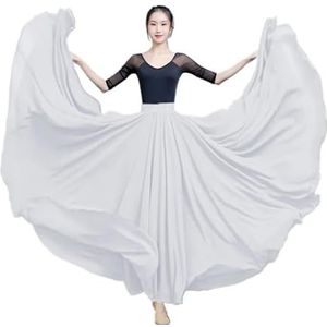 Flamencorok for vrouwen, 720 graden, volle cirkelvormige swingrok, Spaans danskostuum, volwassen, vloeiende, geplooide gelaagde rok for optredens, Halloweenfeest, rode krijtthema-outfit(White_M)