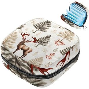 MUOOUM Opbergtas voor maandverband, kerstbos eland menstruatiecup zakje, draagbaar maandverband opbergzakken vrouwelijke menstruatie eerste menstruatie tas voor tienermeisjes vrouwen dames