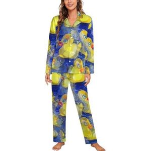 Gele Rubber Eenden Lange Mouw Pyjama Sets Voor Vrouwen Klassieke Nachtkleding Nachtkleding Zachte Pjs Lounge Sets