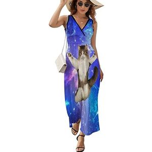 Yoga Space Cat3 lange damesjurk mouwloze maxi-jurk, zonnejurk, strandfeestjurken, avondjurken, XL