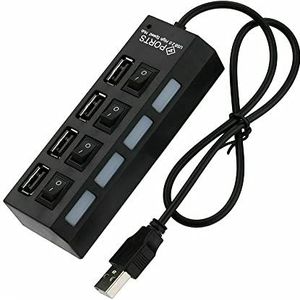 WSDMAVIS 1 Stks USB 2.0 HUB 4 Poort met Individuele Aan/Uit Schakelaar Hoge Snelheid HUB Adapter USB Power Hub Converter Data Splitter voor PC Laptop (zwart)