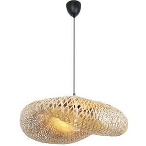 Alpinaluz Hanglamp van natuurlijk rotan, diameter 600 mm, handgemaakt ontwerp met handgeweven lampenkap, E27-lamphouder van hout en zwarte kabel, voor woonkamer, eetkamer en slaapkamer