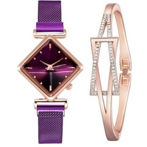BOSREROY Klassieke Trendy Bangle Armband Polshorloge: Sierlijke Mode Decoratieve Eenvoudige Vrouwen Horloge Met Armband, Paars & Golden91, One Size