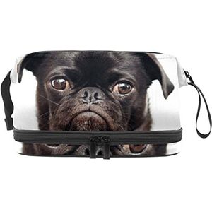Grote capaciteit reizen cosmetische tas,zwarte schattige pekinees, make-up tas,Waterdichte make-up tas organisator, Meerkleurig, 27x15x14 cm/10.6x5.9x5.5 in