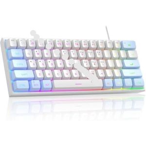 QPSJXN Compact 60 procent bedraad toetsenbord met 61 RGB-achtergrondverlichting, klein draagbaar ontwerp, compatibel met Windows en tablets (blauw wit)