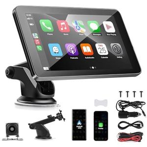 CarPlay 7 inch (17,7 cm) draagbare autoradio, compatibel met Apple CarPlay & Android auto stereo, IPS touchscreen, Bluetooth, AHD achteruitrijcamera, AUX/USB/TF, voor auto's, vrachtwagens, SUV's,