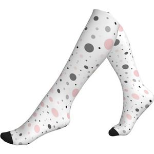 ASFgda Compressie Roze Grijs Wit Modern Polka Dot Patroon Print Sokken Voor Vrouwen & Mannen, 15-20 mmhg (1 paar) Beste Ondersteuning Voor Hardlopen, Fietsen Werk En Fitness