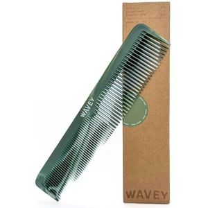 WAVEY Gerecyclede plastic haarkam, 16,5 cm lang, brede en fijne tand, (groen)