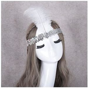 Veer Hoofdband Veer hoofdbanden flapper sequin jurk accessoires kostuum haarband hoofddeksel vrouwen dames mode party sieraden Carnaval Veer Hoofdband (Size : White)