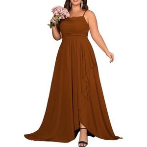 KURFACE Chiffon bruidsmeisjesjurk met split geplooide A-lijn bruidsmeisje formele avondjurk, Verbrand Oranje, 32