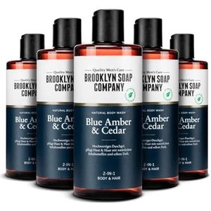 Brooklyn Soap Company Blue Amber & Cedar Body Wash 5-pack - 2-in-1 douchegel voor mannen voor huid en haar - douchegel voordeelverpakking voor heren