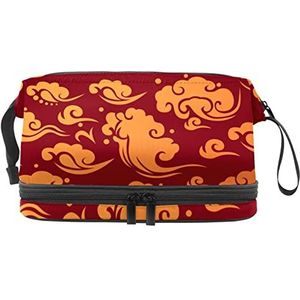 Grote capaciteit reizen cosmetische tas,Rode Chinese wolken element,Make-up tas,Waterdichte make-up tas organisator, Meerkleurig, 27x15x14 cm/10.6x5.9x5.5 in
