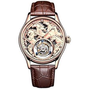 Aesop Skelet Tourbillon Handwind Mechanisch Polshorloge Mannen Saffier Lichtgevende Acht Running Paarden Klok Leer Onmiddellijk tot Succes Heldere Toekomst Horloge, roodbruin., 42mm