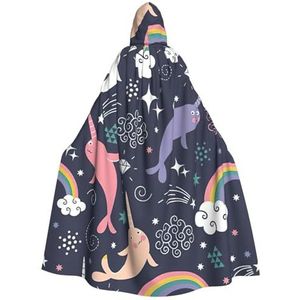 Womens Mens volledige lengte carnaval cape met capuchon cosplay kostuums mantel, 185 cm schattige zee dier regenboog