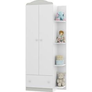 Vicawu TEKNA Witte Kinderkast, Wit (Verwisselbare banden boven en onder Verkrijgbaar in: Wit, Blauw, Grijs, Roze), 80 x 40 x 191,5 cm, Witte Kinderkast