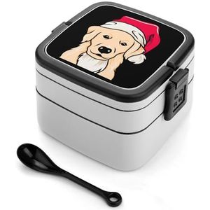 Santa Golden Retriever Bento lunchbox dubbellaags alles-in-één stapelbare lunchcontainer inclusief lepel met handvat