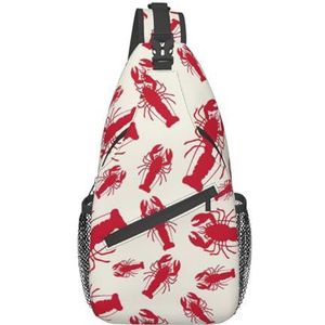 Haai met zonneglas print heuptas voor dames en heren, modieuze crossbody-tassen, sling rugzak met verstelbare riem, Rode kreeft, Eén maat